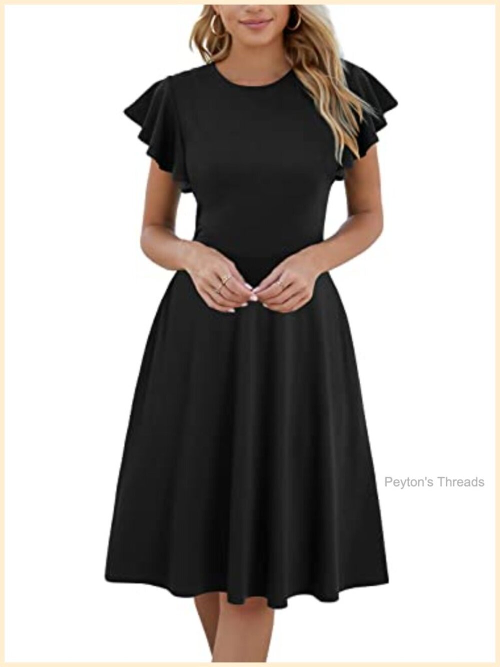 Women's Semi-Formal Ruffle Sleeve V-Back Fit and Flare Cocktail Dress with